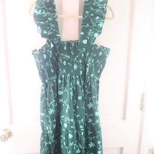 Smocked Floral Maxi Dress in Dark Green